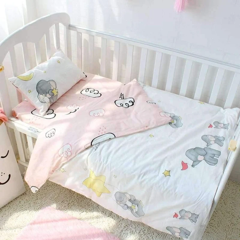 3pcs set Reine Baumwolle Baby Bettwäsche Set Elefanten Muster Baby Bettwäsche Für Mädchen Einschließlich Bettbezug Kissenbezug Flaches Blatt