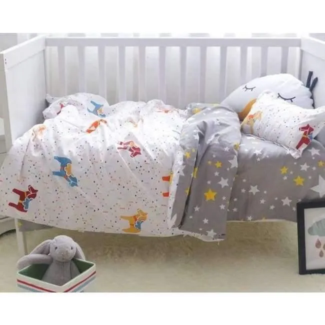 3Pcs Babybettwäscheset Kinderbettwäscheset aus Baumwolle Einschließlich Bettbezug + Kissenbezug + Bettwäsche für den Kindergarten
