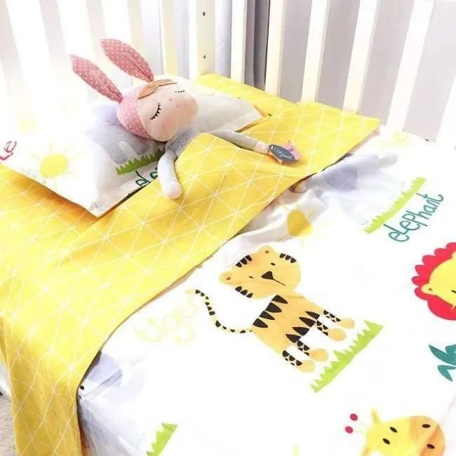 3Pcs Babybettwäscheset Kinderbettwäscheset aus Baumwolle Einschließlich Bettbezug + Kissenbezug + Bettwäsche für den Kindergarten