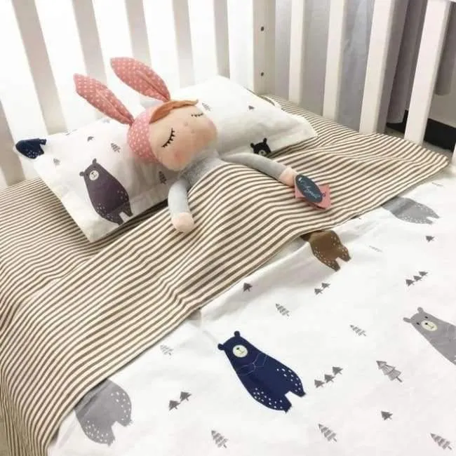 3Pcs Babybettwäscheset Kinderbettwäscheset aus Baumwolle Einschließlich Bettbezug + Kissenbezug + Bettwäsche für den Kindergarten