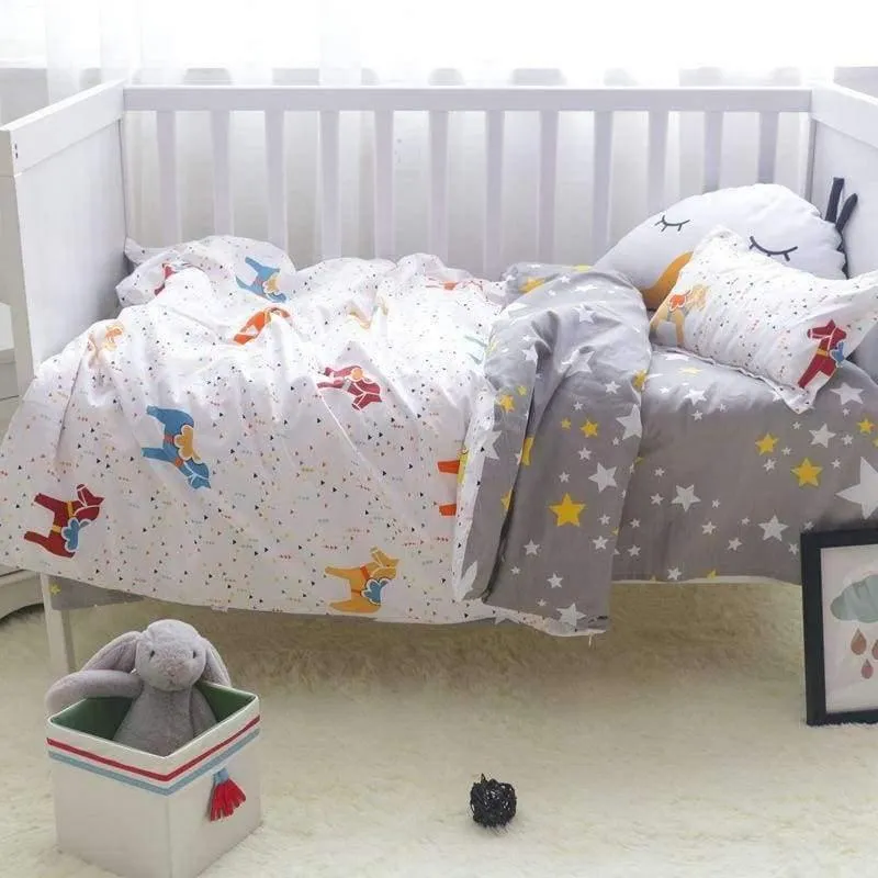 3Pcs Babybettwäscheset Kinderbettwäscheset aus Baumwolle Einschließlich Bettbezug + Kissenbezug + Bettwäsche für den Kindergarten