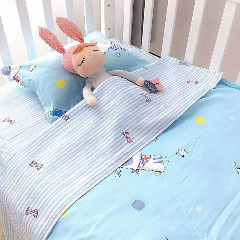3Pcs Babybettwäscheset Kinderbettwäscheset aus Baumwolle Einschließlich Bettbezug + Kissenbezug + Bettwäsche für den Kindergarten