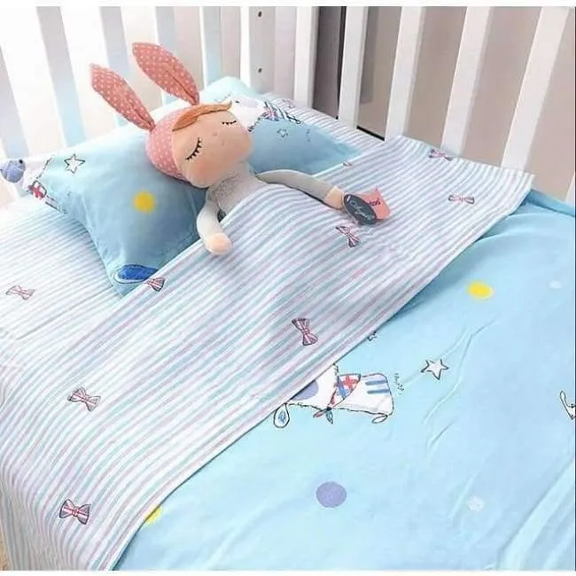 3Pcs Babybettwäscheset Kinderbettwäscheset aus Baumwolle Einschließlich Bettbezug + Kissenbezug + Bettwäsche für den Kindergarten