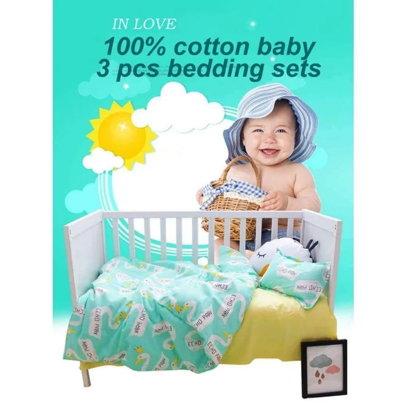 3Pcs Babybettwäscheset Kinderbettwäscheset aus Baumwolle Einschließlich Bettbezug + Kissenbezug + Bettwäsche für den Kindergarten