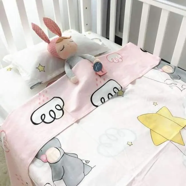 3Pcs Babybettwäscheset Kinderbettwäscheset aus Baumwolle Einschließlich Bettbezug + Kissenbezug + Bettwäsche für den Kindergarten