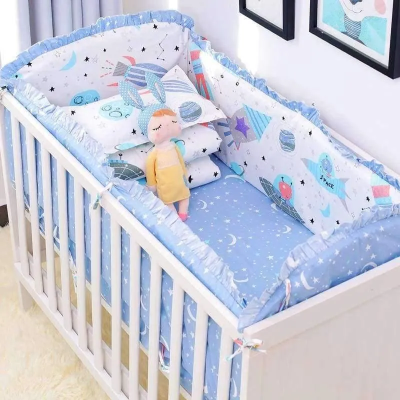 6pcs / set Blau Universum Design Krippe Bettwäsche Set Baumwolle Kleinkind Baby-bettwäsche Enthalten Babybett Stoßstangen Bettlaken kissenbezug