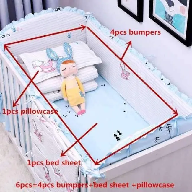 6pcs / set Blau Universum Design Krippe Bettwäsche Set Baumwolle Kleinkind Baby-bettwäsche Enthalten Babybett Stoßstangen Bettlaken kissenbezug