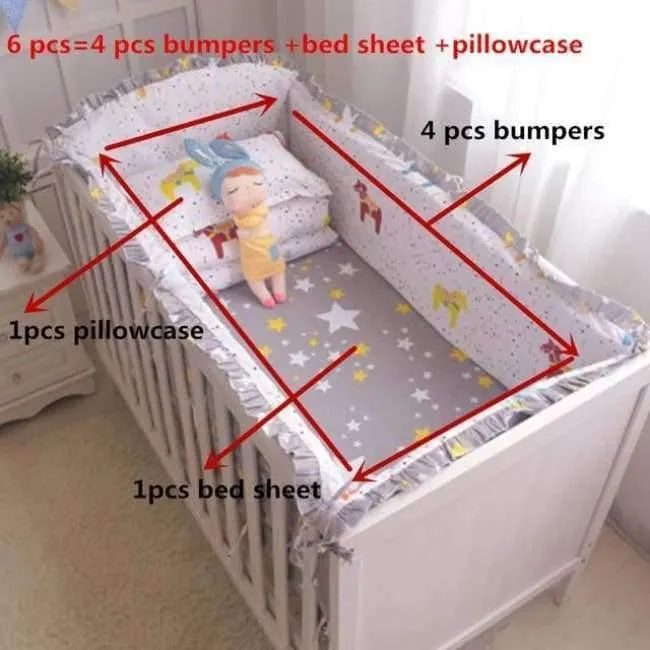 6pcs / set Blau Universum Design Krippe Bettwäsche Set Baumwolle Kleinkind Baby-bettwäsche Enthalten Babybett Stoßstangen Bettlaken kissenbezug