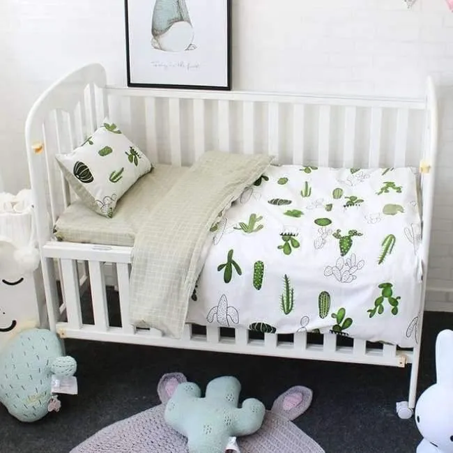 Baby Bettwäschesatz Baumwolle Weiche Atmungsaktive Krippe Kit Enthalten Bettbezug Kissenbezug Bettlaken Kein Füllstoff Nach Maß Brief Stoßstange