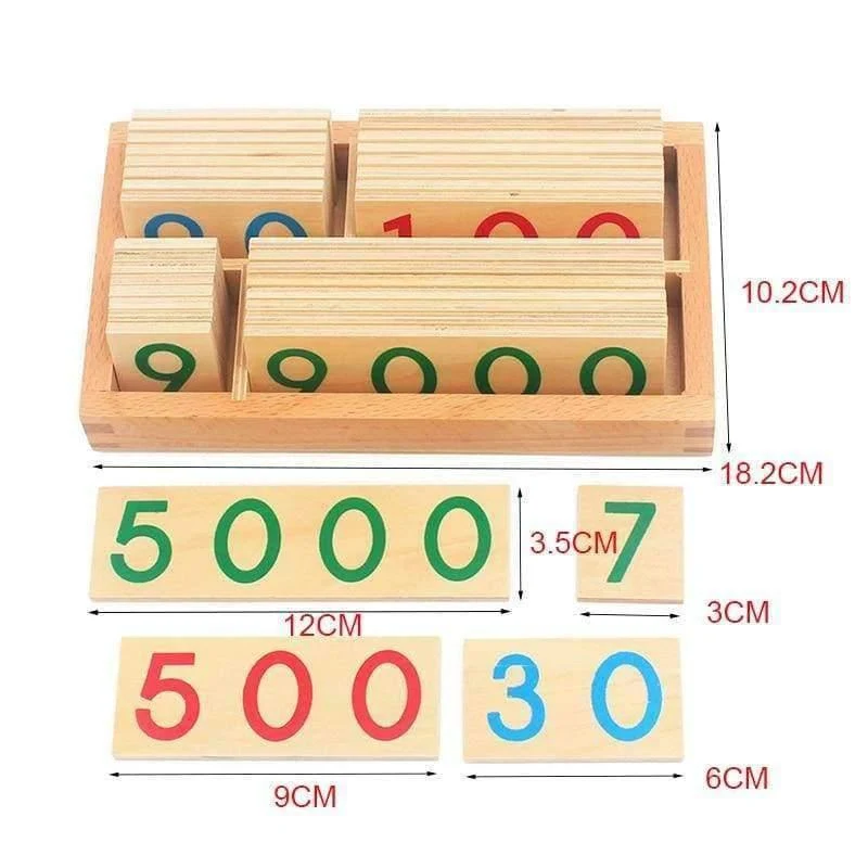Kinder Holz Montessori Anzahl Digital 1-9000 Karten Spielzeug Für Studenten Lernen Kleine Größe Pädagogisches Frühes Lernspielzeug