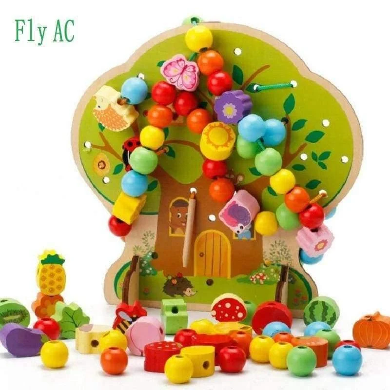 Montessori Lernen Bildung Holz Spielzeug Cartoon obst baum Obst Perlen Pädagogisches Spielzeug Für Kinder Geburtstag geschenk