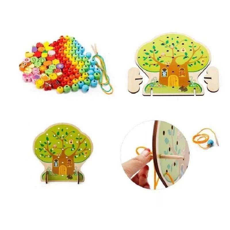 Montessori Lernen Bildung Holz Spielzeug Cartoon obst baum Obst Perlen Pädagogisches Spielzeug Für Kinder Geburtstag geschenk