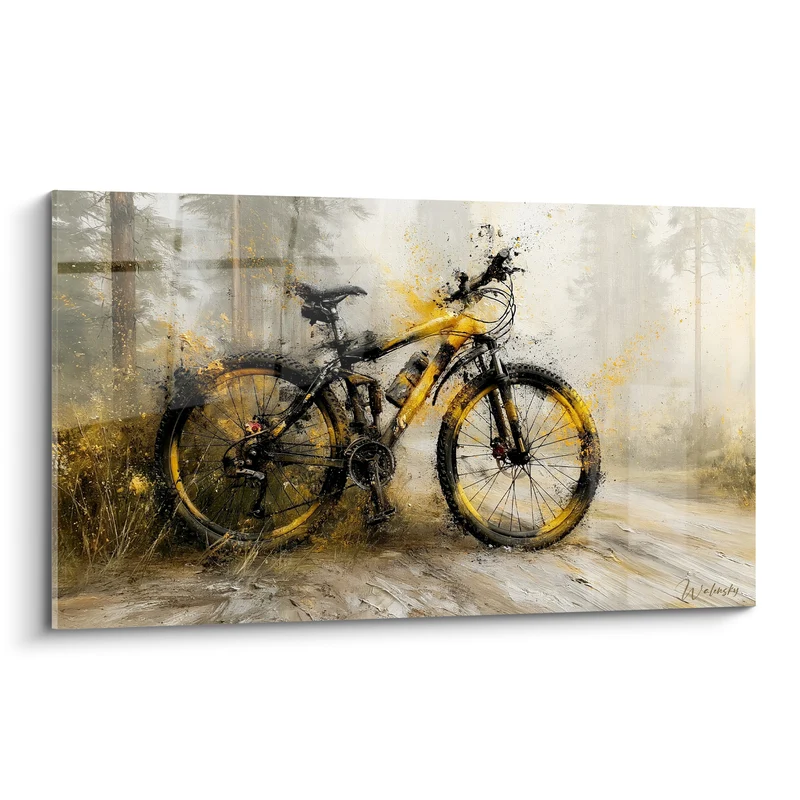Tableau VTT jaune et noir sur chemin forestier - Halte forestière - Edition VTT