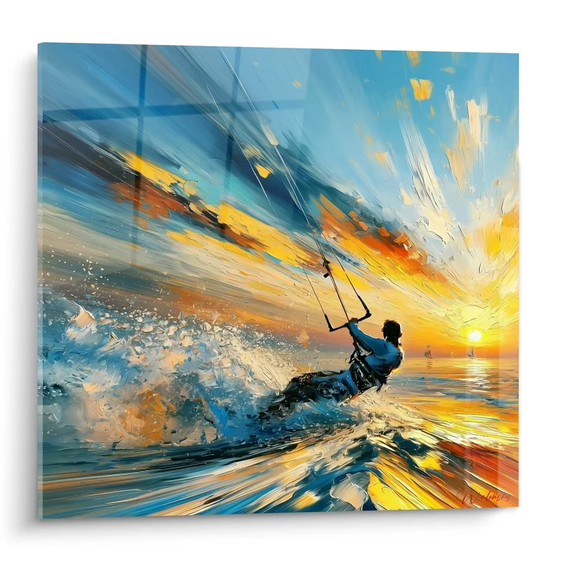 Tableau Kitesurfeur au coucher de soleil doré - Cavale dorée - Edition Kite surf