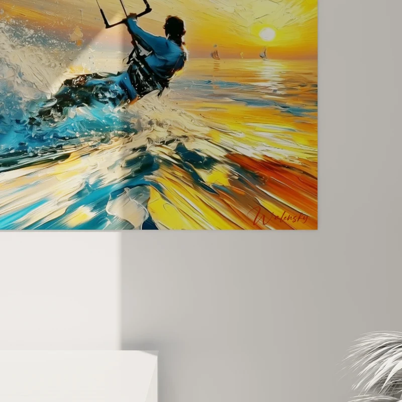 Tableau Kitesurfeur au coucher de soleil doré - Cavale dorée - Edition Kite surf