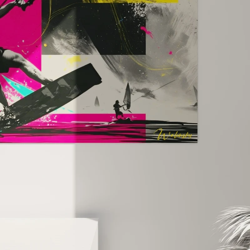 Tableau Kitesurfeur en action rose et jaune - Saut fulgurant - Edition Kite surf