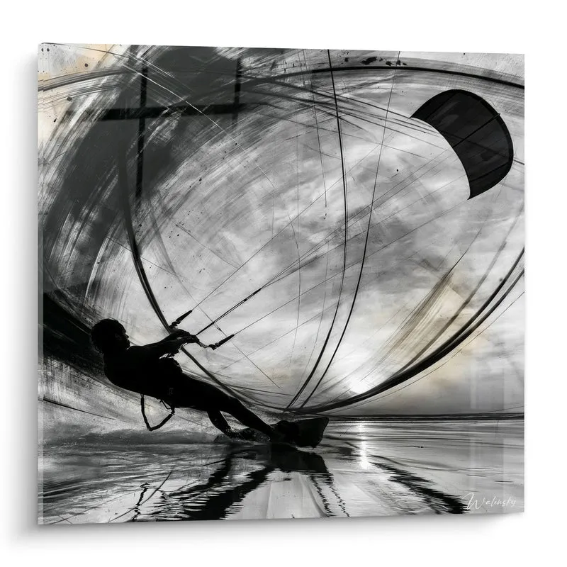 Tableau Kitesurfeur silhouette noire et grise - Glisse en tension - Edition Kite surf