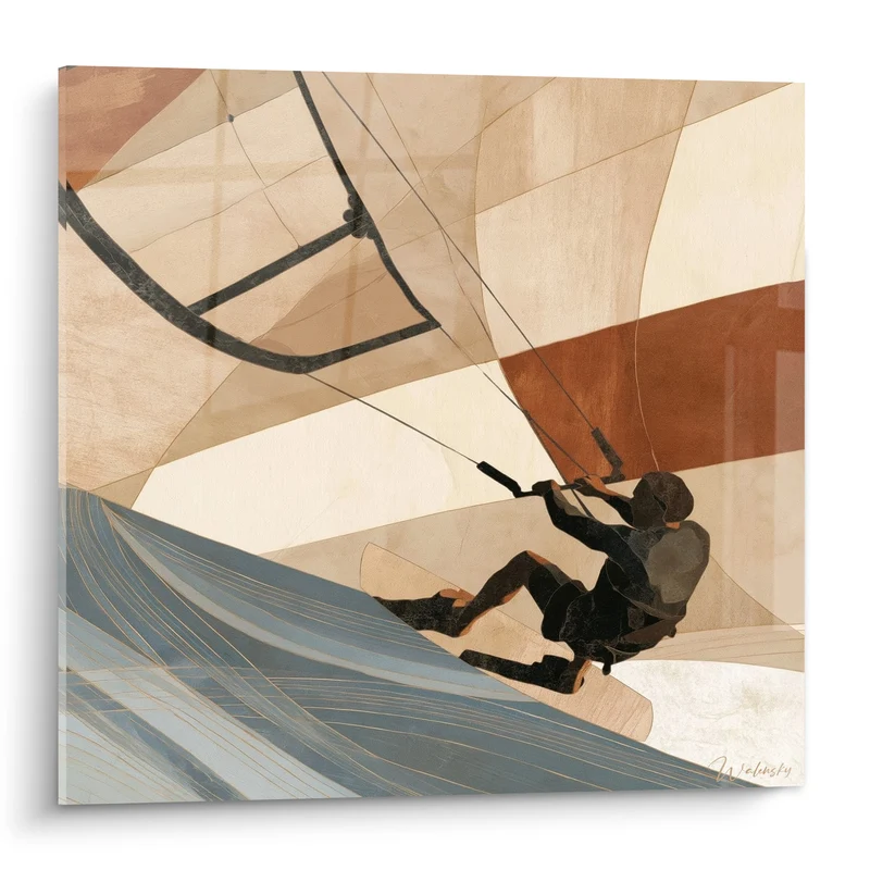 Tableau Kitesurfeur en action sur vague bleue - Envol sur la crête - Edition Kite surf