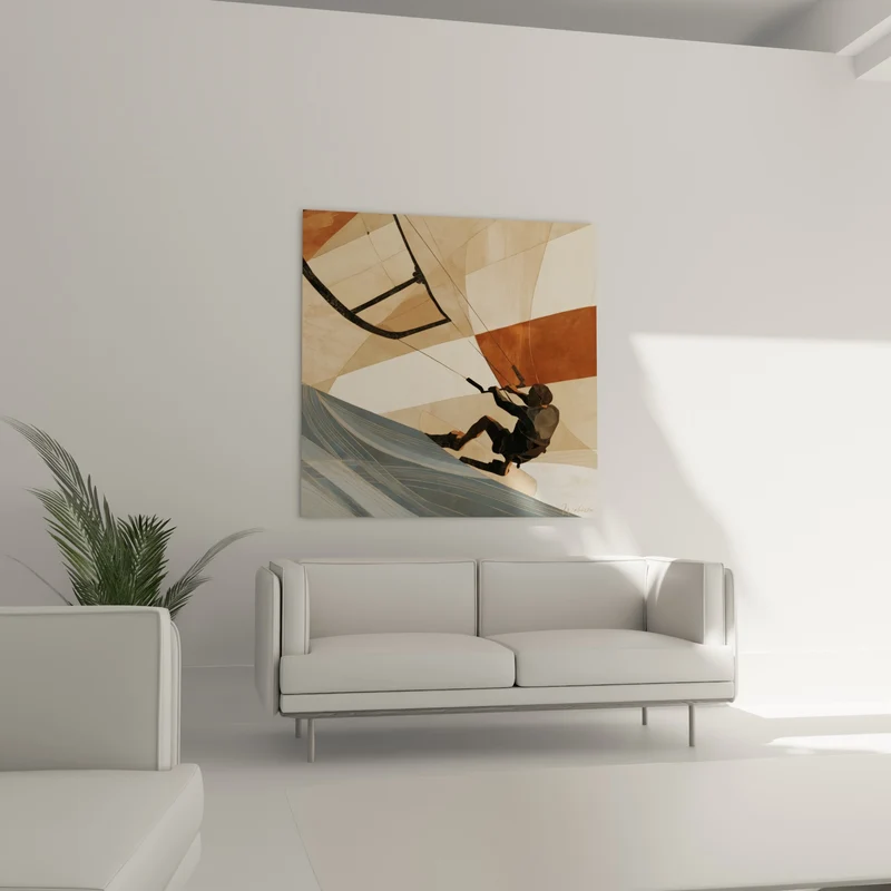 Tableau Kitesurfeur en action sur vague bleue - Envol sur la crête - Edition Kite surf