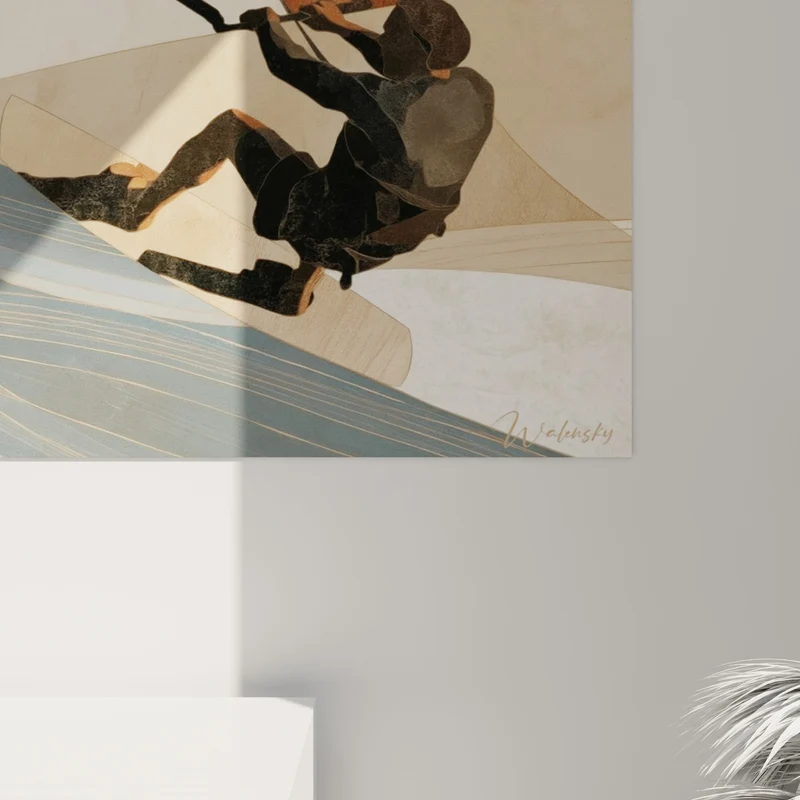 Tableau Kitesurfeur en action sur vague bleue - Envol sur la crête - Edition Kite surf