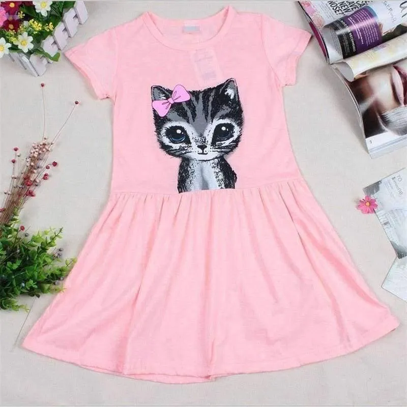 Summer girl dress cat print grey baby girl dress children clothing children dress 0-8years kids dresses