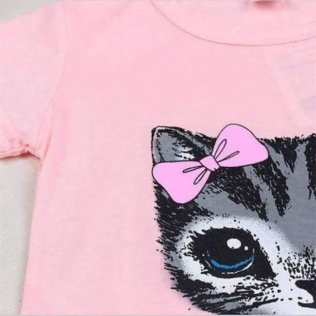 Summer girl dress cat print grey baby girl dress children clothing children dress 0-8years kids dresses