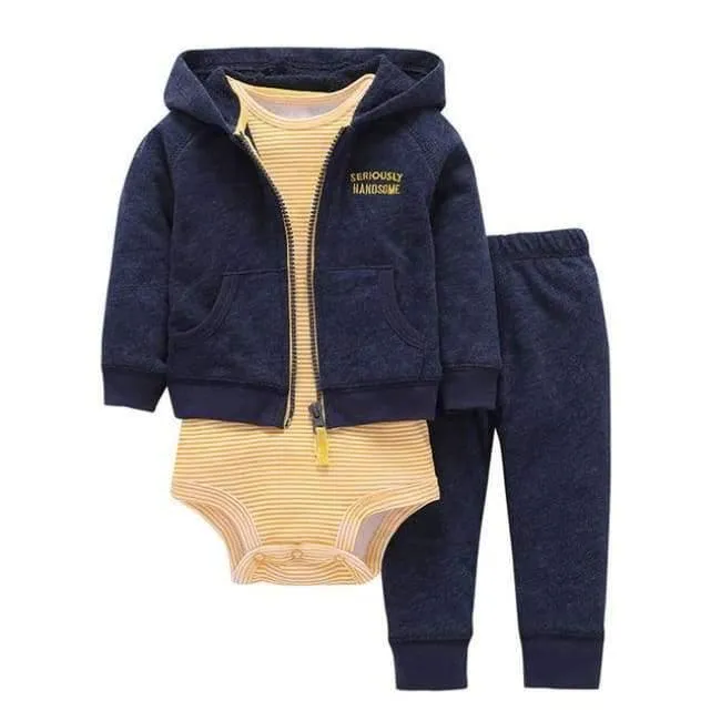 Newborn Baby boy Girls 3 Pieces Set Clothes Hooded Zipper Full Sleeve Open flowers Coat+Full Sleeve Bodysuits+Pants