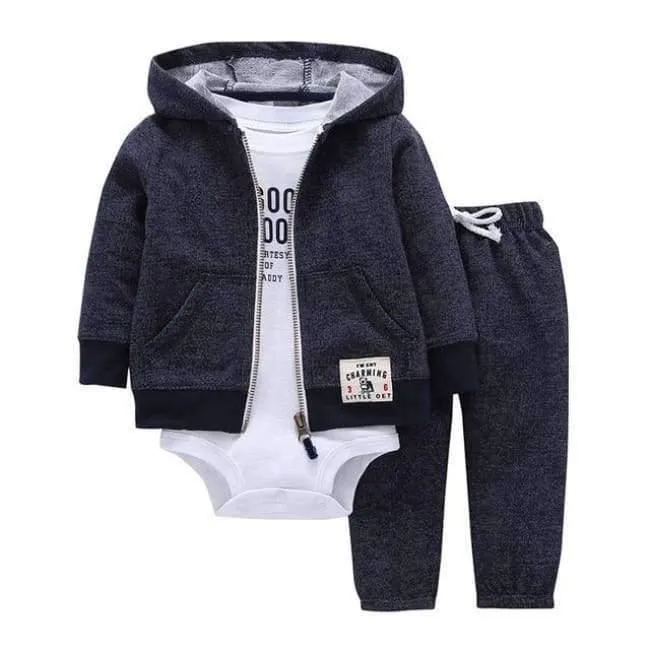 Newborn Baby boy Girls 3 Pieces Set Clothes Hooded Zipper Full Sleeve Open flowers Coat+Full Sleeve Bodysuits+Pants