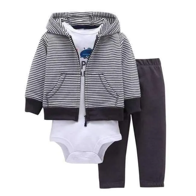 Newborn Baby boy Girls 3 Pieces Set Clothes Hooded Zipper Full Sleeve Open flowers Coat+Full Sleeve Bodysuits+Pants