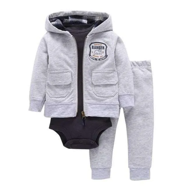 Newborn Baby boy Girls 3 Pieces Set Clothes Hooded Zipper Full Sleeve Open flowers Coat+Full Sleeve Bodysuits+Pants