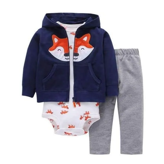 Newborn Baby boy Girls 3 Pieces Set Clothes Hooded Zipper Full Sleeve Open flowers Coat+Full Sleeve Bodysuits+Pants