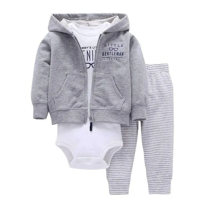Newborn Baby boy Girls 3 Pieces Set Clothes Hooded Zipper Full Sleeve Open flowers Coat+Full Sleeve Bodysuits+Pants