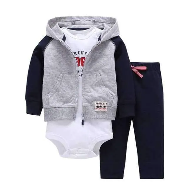 Newborn Baby boy Girls 3 Pieces Set Clothes Hooded Zipper Full Sleeve Open flowers Coat+Full Sleeve Bodysuits+Pants