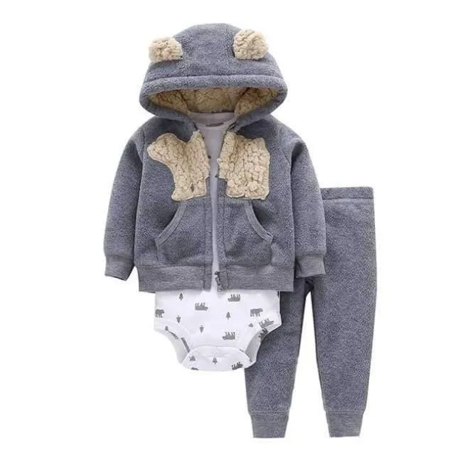 Newborn Baby boy Girls 3 Pieces Set Clothes Hooded Zipper Full Sleeve Open flowers Coat+Full Sleeve Bodysuits+Pants