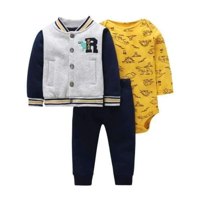 Newborn Baby boy Girls 3 Pieces Set Clothes Hooded Zipper Full Sleeve Open flowers Coat+Full Sleeve Bodysuits+Pants