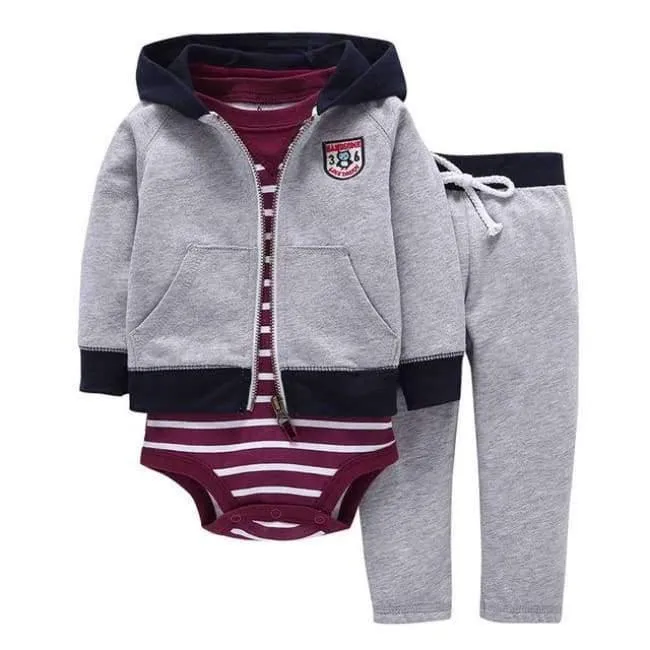Newborn Baby boy Girls 3 Pieces Set Clothes Hooded Zipper Full Sleeve Open flowers Coat+Full Sleeve Bodysuits+Pants