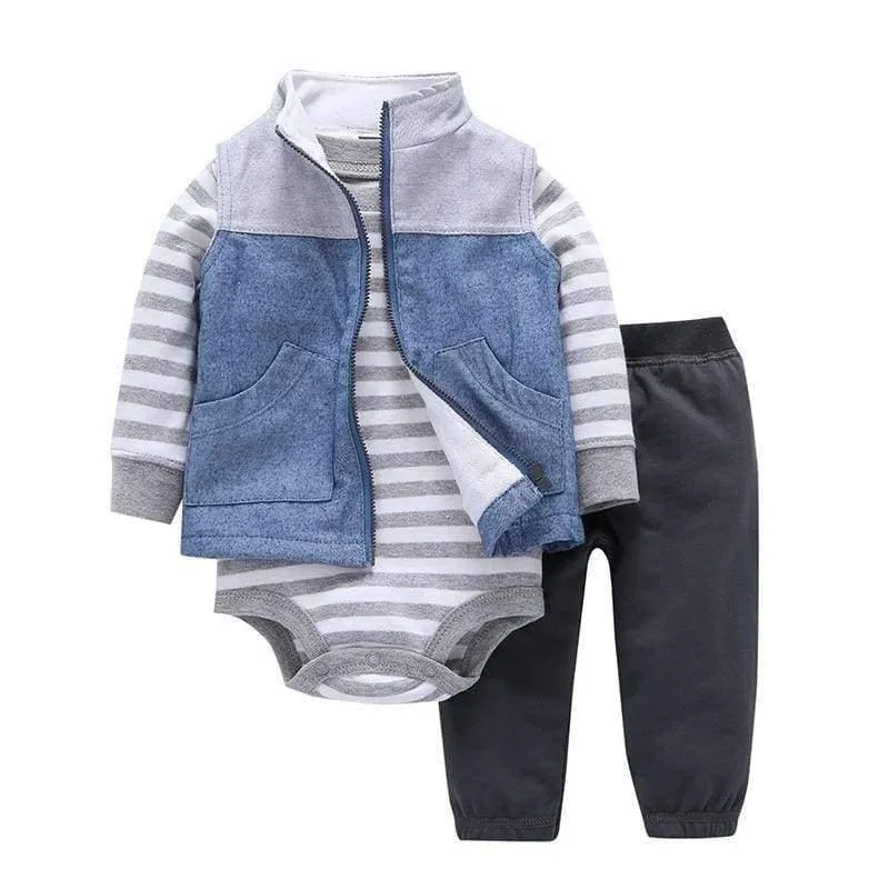 Newborn Baby boy Girls 3 Pieces Set Clothes Hooded Zipper Full Sleeve Open flowers Coat+Full Sleeve Bodysuits+Pants