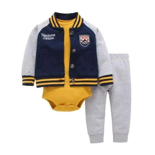 Newborn Baby boy Girls 3 Pieces Set Clothes Hooded Zipper Full Sleeve Open flowers Coat+Full Sleeve Bodysuits+Pants