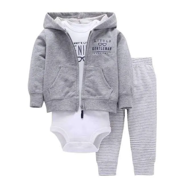 Newborn Baby boy Girls 3 Pieces Set Clothes Hooded Zipper Full Sleeve Open flowers Coat+Full Sleeve Bodysuits+Pants