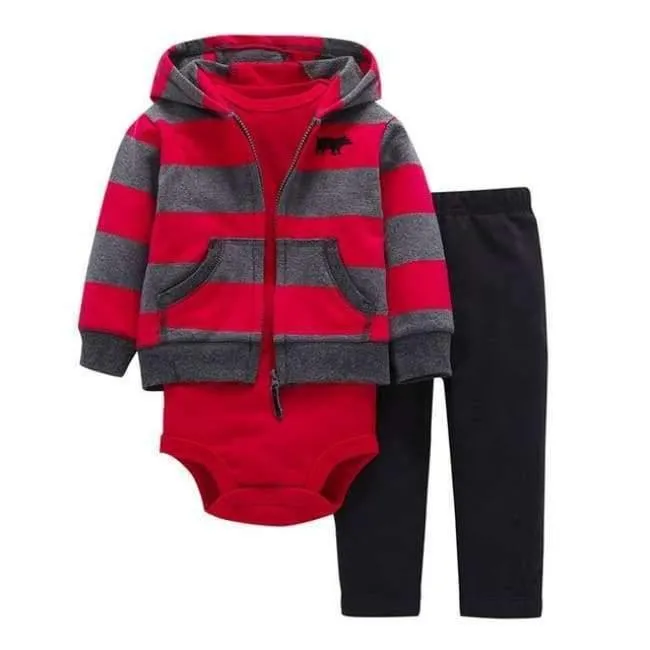 Newborn Baby boy Girls 3 Pieces Set Clothes Hooded Zipper Full Sleeve Open flowers Coat+Full Sleeve Bodysuits+Pants