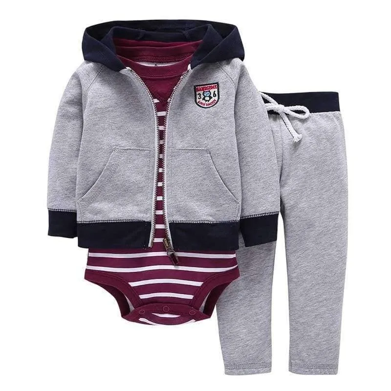 Newborn Baby boy Girls 3 Pieces Set Clothes Hooded Zipper Full Sleeve Open flowers Coat+Full Sleeve Bodysuits+Pants
