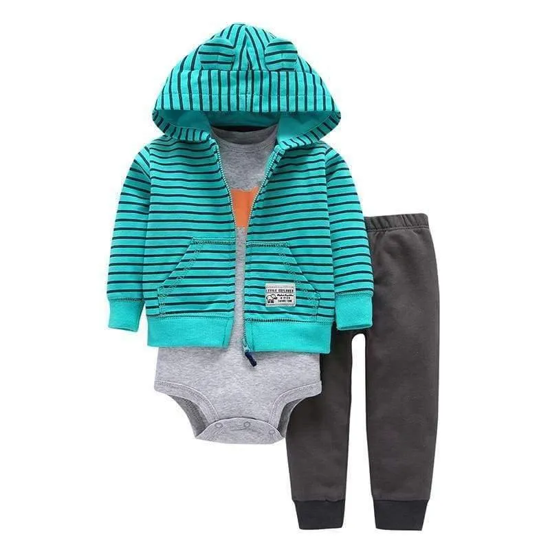 Newborn Baby boy Girls 3 Pieces Set Clothes Hooded Zipper Full Sleeve Open flowers Coat+Full Sleeve Bodysuits+Pants