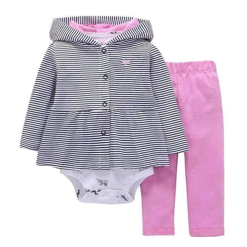 Newborn Baby boy Girls 3 Pieces Set Clothes Hooded Zipper Full Sleeve Open flowers Coat+Full Sleeve Bodysuits+Pants
