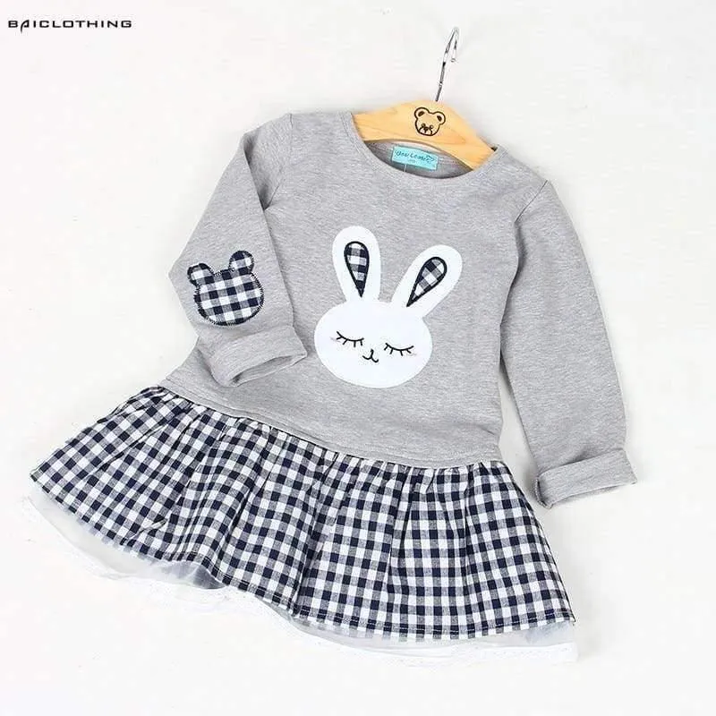 Quality Spring Baby Girl Clothes Girl Baby Dress Long Sleeve Cartoon Embroiderie Bunny Princess Dress Clothes 3 Designs