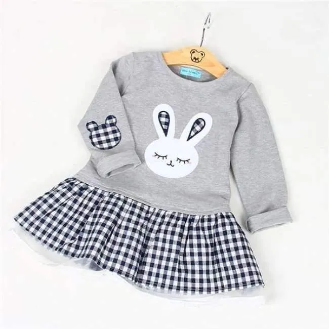 Quality Spring Baby Girl Clothes Girl Baby Dress Long Sleeve Cartoon Embroiderie Bunny Princess Dress Clothes 3 Designs
