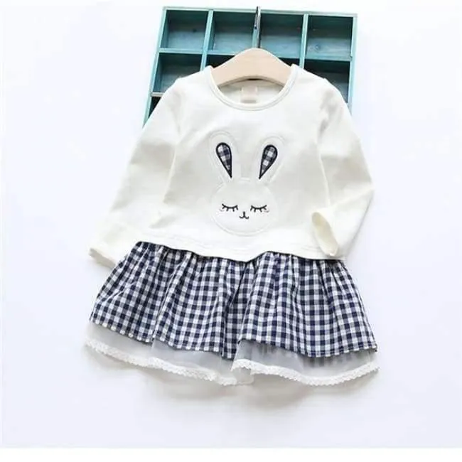 Quality Spring Baby Girl Clothes Girl Baby Dress Long Sleeve Cartoon Embroiderie Bunny Princess Dress Clothes 3 Designs