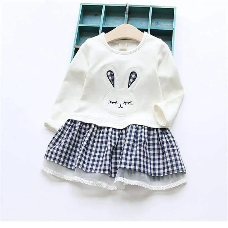 Quality Spring Baby Girl Clothes Girl Baby Dress Long Sleeve Cartoon Embroiderie Bunny Princess Dress Clothes 3 Designs