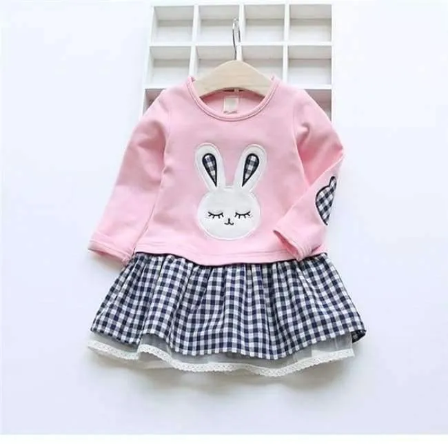 Quality Spring Baby Girl Clothes Girl Baby Dress Long Sleeve Cartoon Embroiderie Bunny Princess Dress Clothes 3 Designs