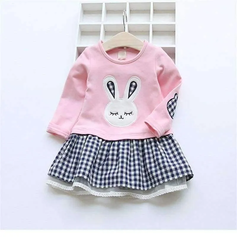 Quality Spring Baby Girl Clothes Girl Baby Dress Long Sleeve Cartoon Embroiderie Bunny Princess Dress Clothes 3 Designs