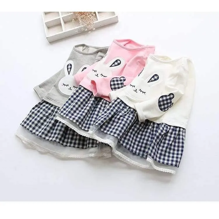 Quality Spring Baby Girl Clothes Girl Baby Dress Long Sleeve Cartoon Embroiderie Bunny Princess Dress Clothes 3 Designs